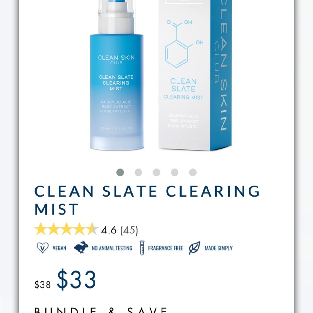 Clean slate skin clearing mist with salicylic acid and rose hips
